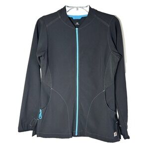 Carhartt Women's XS Scrub Jacket Black & Blue Full Zip Pockets Long Sleeve